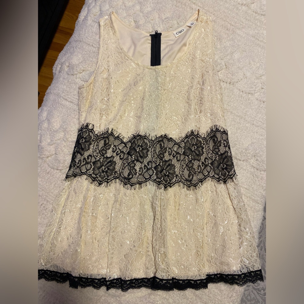 Elegant Cream Lace Shirt with Black Lace Detail | M